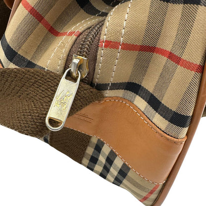 Cartella Burberry in tessuto trama tartan con finiture in pelle marroni.
