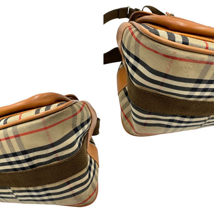 Cartella Burberry in tessuto trama tartan con finiture in pelle marroni.