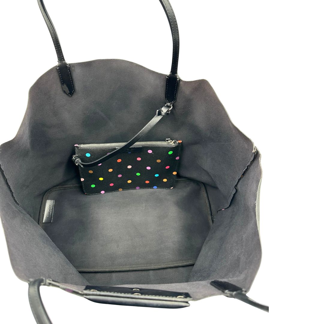 interno Shopping Givenchy in pelle nera con pois multicolore, di lusso, originale, ottime condizioni, usata, originale. 