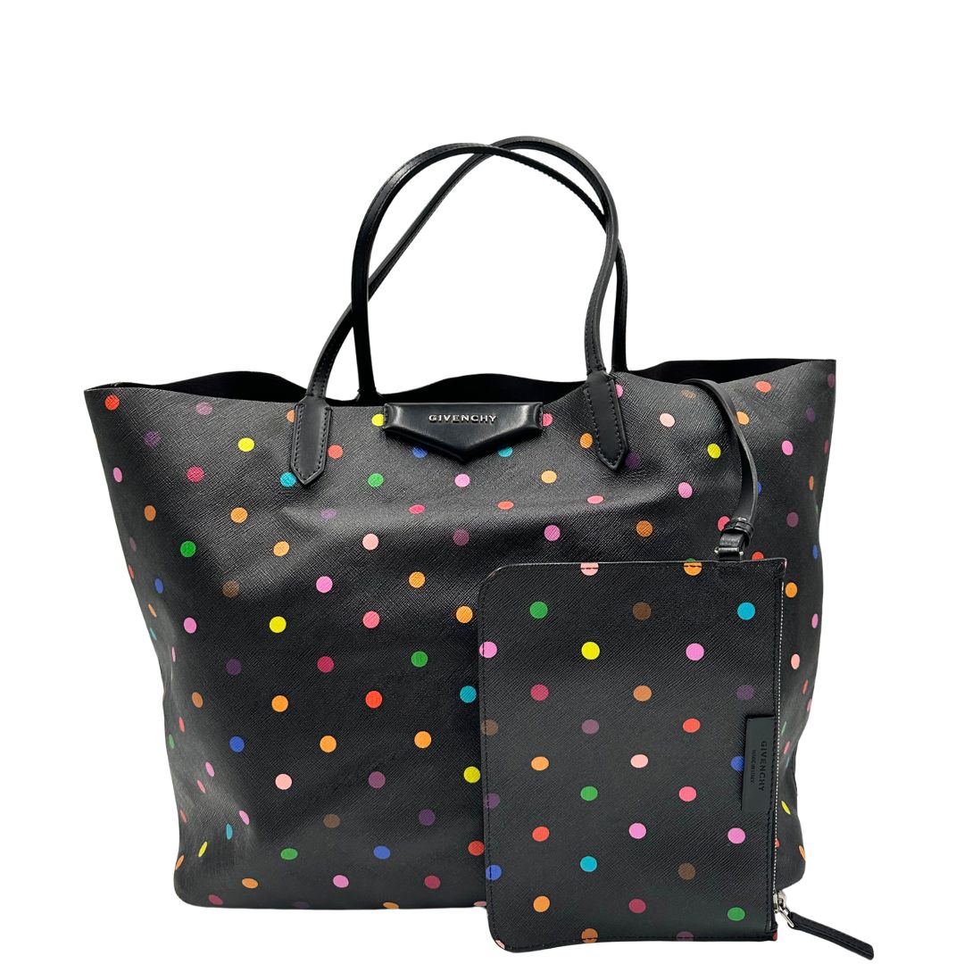 front Shopping Givenchy in pelle nera con pois multicolore, di lusso, originale, ottime condizioni, usata, originale. 