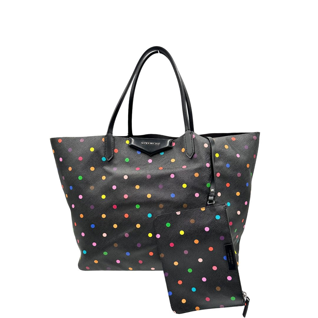 front Shopping Givenchy in pelle nera con pois multicolore, di lusso, originale, ottime condizioni, usata, originale. 