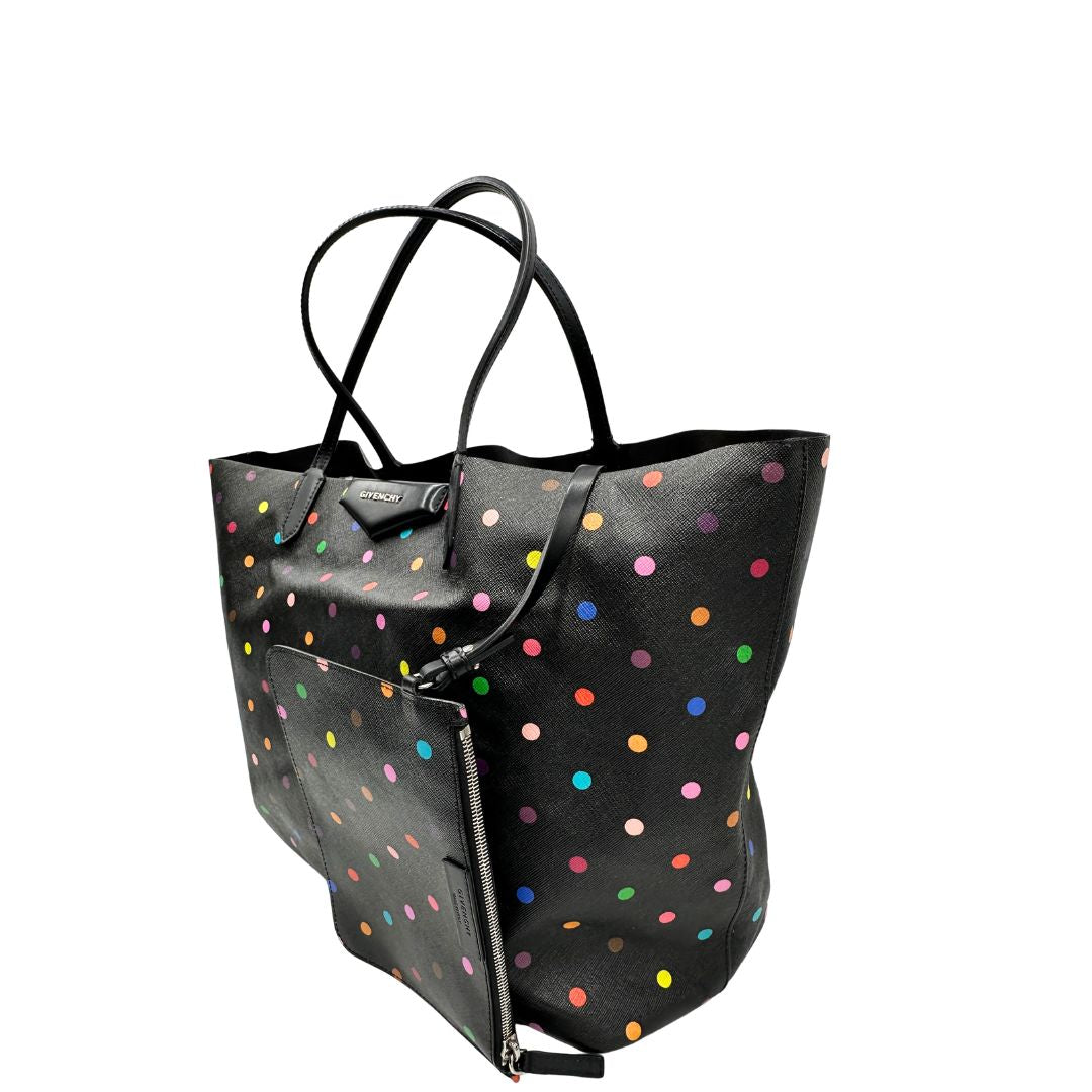 lato Shopping Givenchy in pelle nera con pois multicolore, di lusso, originale, ottime condizioni, usata, originale. 