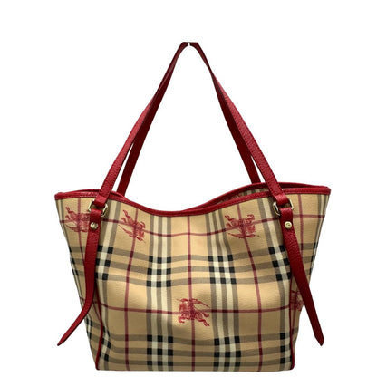 Borsa Burberry in canvas trama tartan e finiture in pelle rossa, di lusso, originale, ottime condizioni, usata.