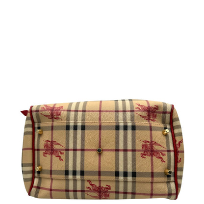 Borsa Burberry in canvas trama tartan e finiture in pelle rossa, di lusso, originale, ottime condizioni, usata.