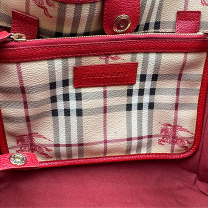interno Borsa Burberry in canvas trama tartan e finiture in pelle rossa, di lusso, originale, ottime condizioni, usata.