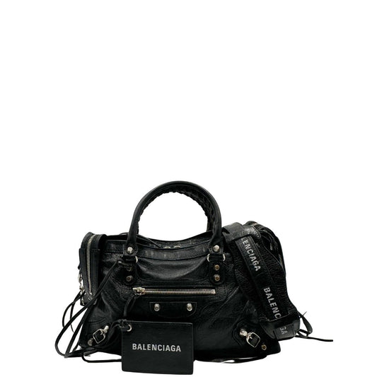 front  borsa Balenciaga City in pelle Arena nera, di lusso, originale, ottime condizioni, usata. 