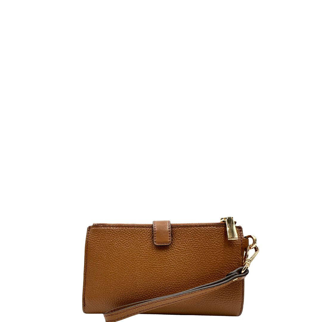 Portafoglio MK in pelle martellata marrone, di lusso, originale, ottime condizioni, usata.