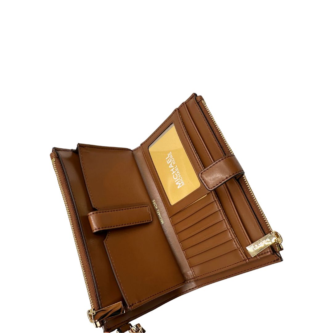 Portafoglio MK in pelle martellata marrone, di lusso, originale, ottime condizioni, usata.