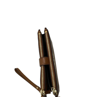 Portafoglio MK in pelle martellata marrone, di lusso, originale, ottime condizioni, usata.