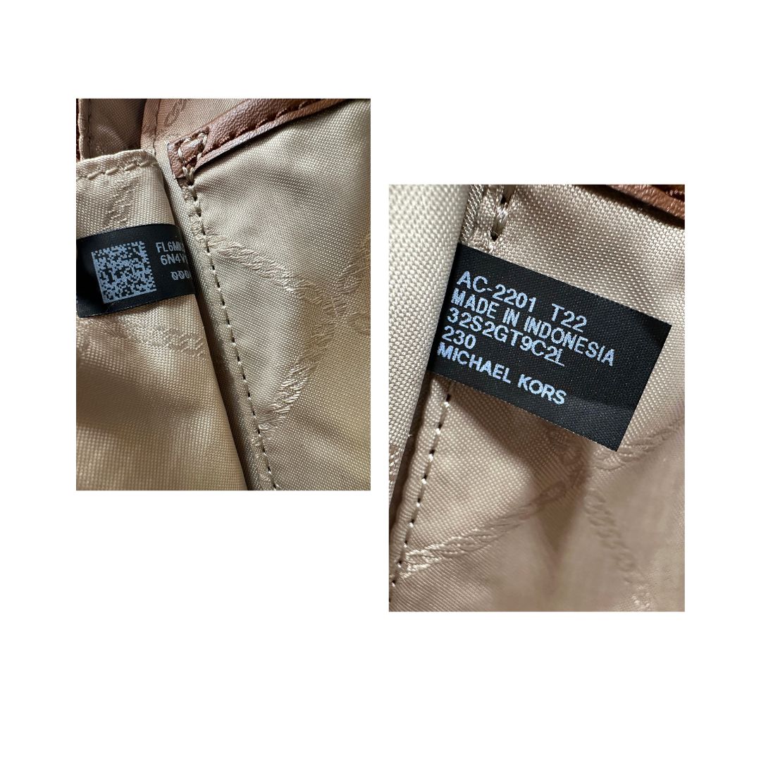 interno Borsa MK strutturata in pelle marrone, di lusso, originale, eccellenti condizioni, usata. 