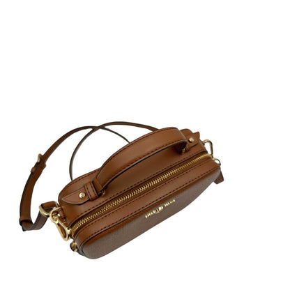 manico Borsa MK strutturata in pelle marrone, di lusso, originale, eccellenti condizioni, usata. 