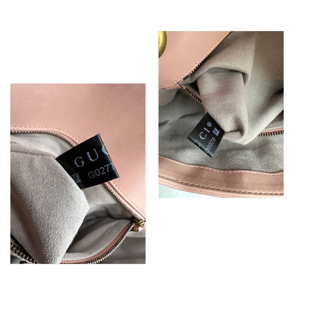 Borsa Gucci Marmont rosa in pelle con motivo chevron nella misura media, di lusso, originale, ottime condizioni, usata.