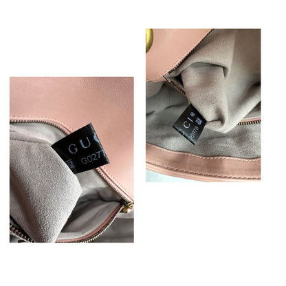 Borsa Gucci Marmont rosa in pelle con motivo chevron nella misura media, di lusso, originale, ottime condizioni, usata.