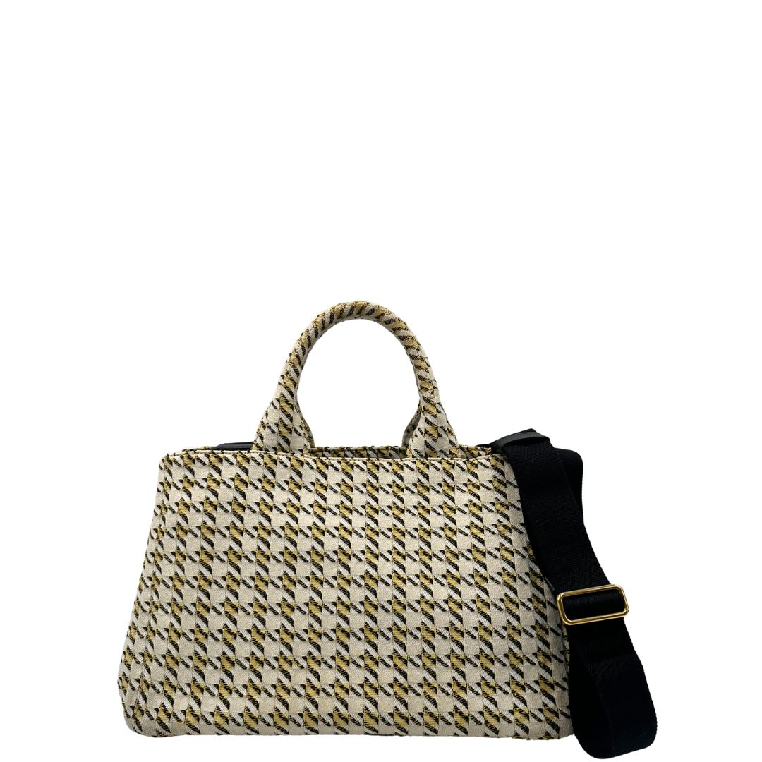 front  Borsa Tote Prada in tessuto Jacquard, di lusso, originale, ottime condizioni, usata. 