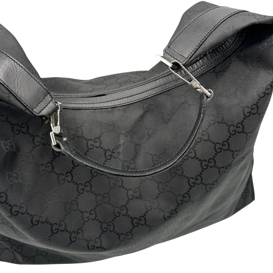 manico Borsa Gucci Hobo Maxi in tessuto GG nero, di lusso, originale, ottime condizioni, usata. 