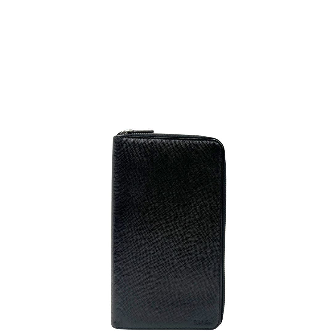  Portafoglio Prada in pelle nera, di lusso, originale, ottime condizioni, usato.