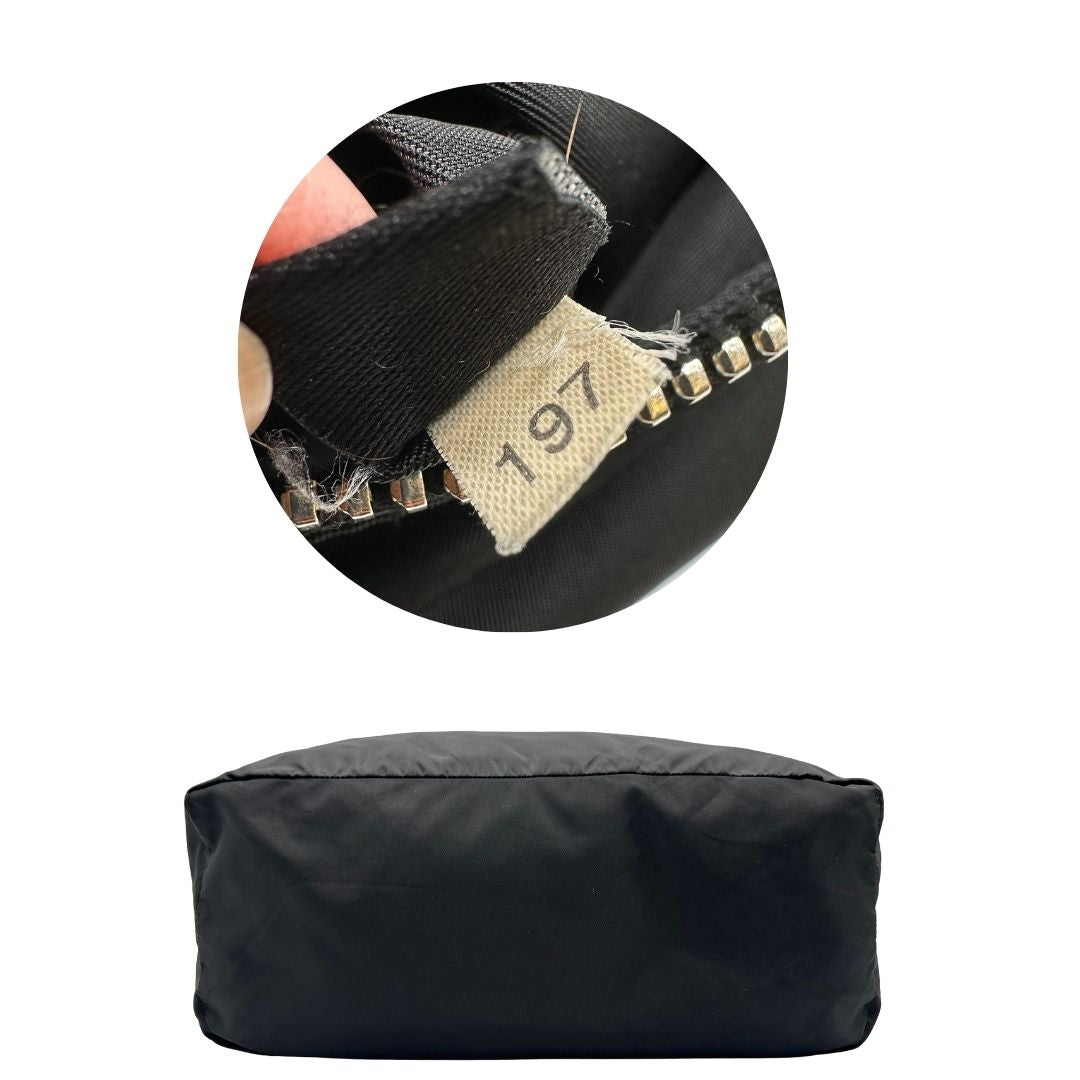 Base e codice, Borsa Prada double face in nylon e pelle nero con parti metalliche argentate; munita di doppi manici e una tracolla in tessuto amovibile e regolabile. Originale, usata, di lusso, in ottime condizioni.