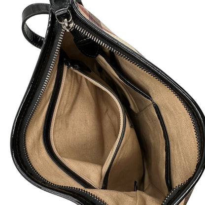 interno Borsa a tracolla Burberry in canvas tartan e finiture nere lucide, di lusso, originale, ottime condizioni, usata. 
