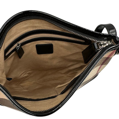 interno Borsa a tracolla Burberry in canvas tartan e finiture nere lucide, di lusso, originale, ottime condizioni, usata. 