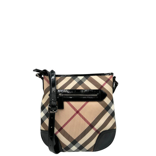 front Borsa a tracolla Burberry in canvas tartan e finiture nere lucide, di lusso, originale, ottime condizioni, usata. 