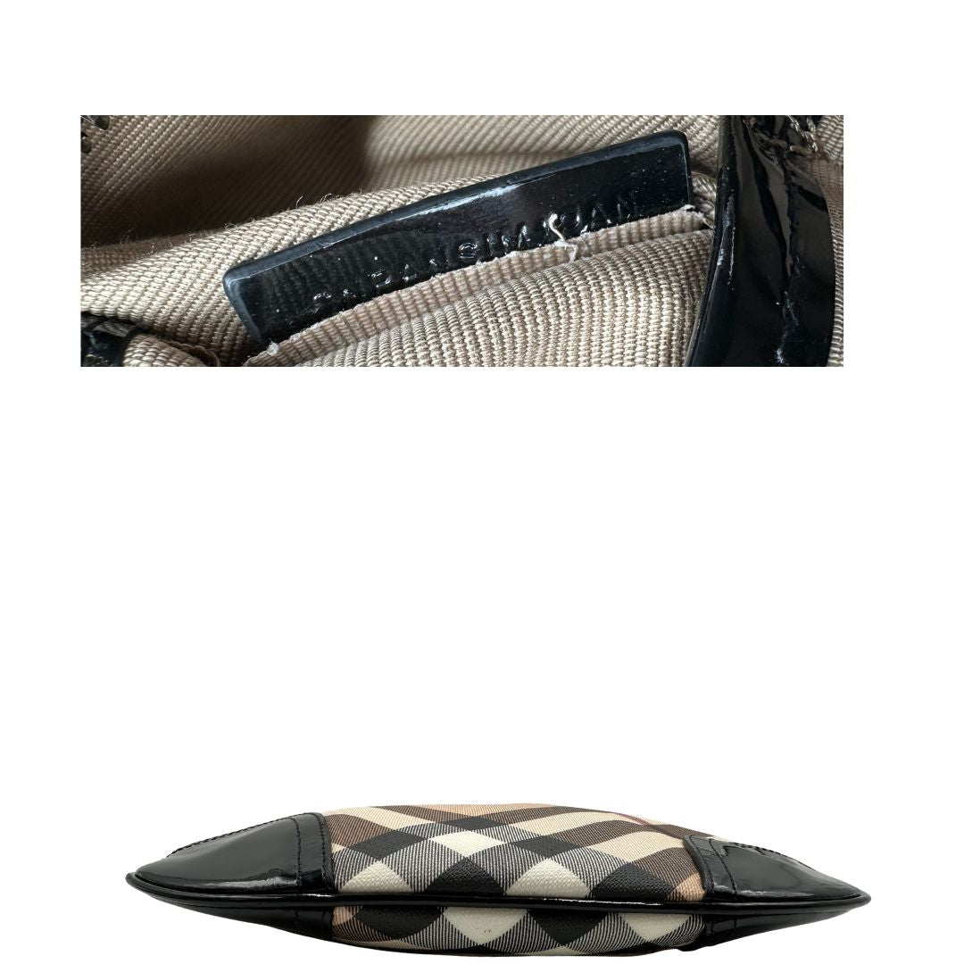 base Borsa a tracolla Burberry in canvas tartan e finiture nere lucide, di lusso, originale, ottime condizioni, usata. 