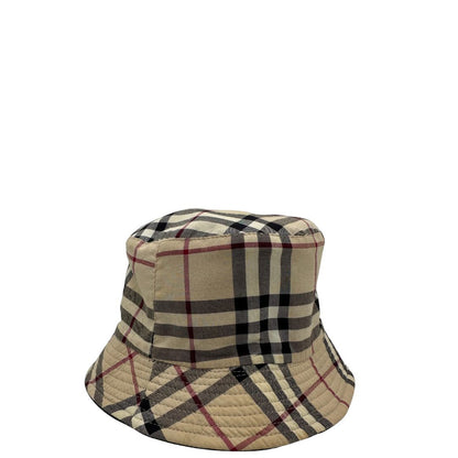  Cappello Burberry reversibile in tessuto denim blu e tessuto beige trama tartan, di lusso, originale, ottime condizioni, usato.