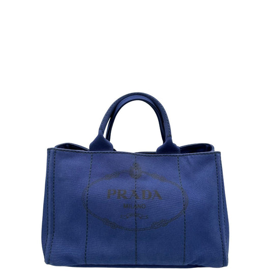 front  Borsa Tote Prada in tessuto blu, di lusso, originale, ottime condizioni, usata. 