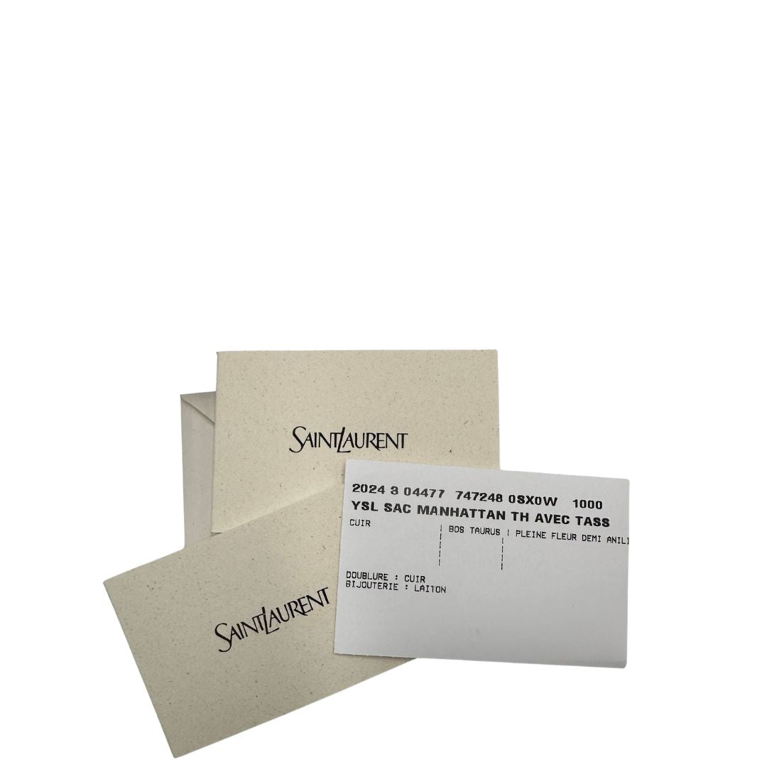  Borsa Saint Laurent Manhattan in pelle nera e hardware dorato, da portare a mano o a braccio, di lusso, eccellenti condizioni, usata, originale. 