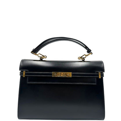 front  Borsa Saint Laurent Manhattan in pelle nera e hardware dorato, da portare a mano o a braccio, di lusso, eccellenti condizioni, usata, originale. 