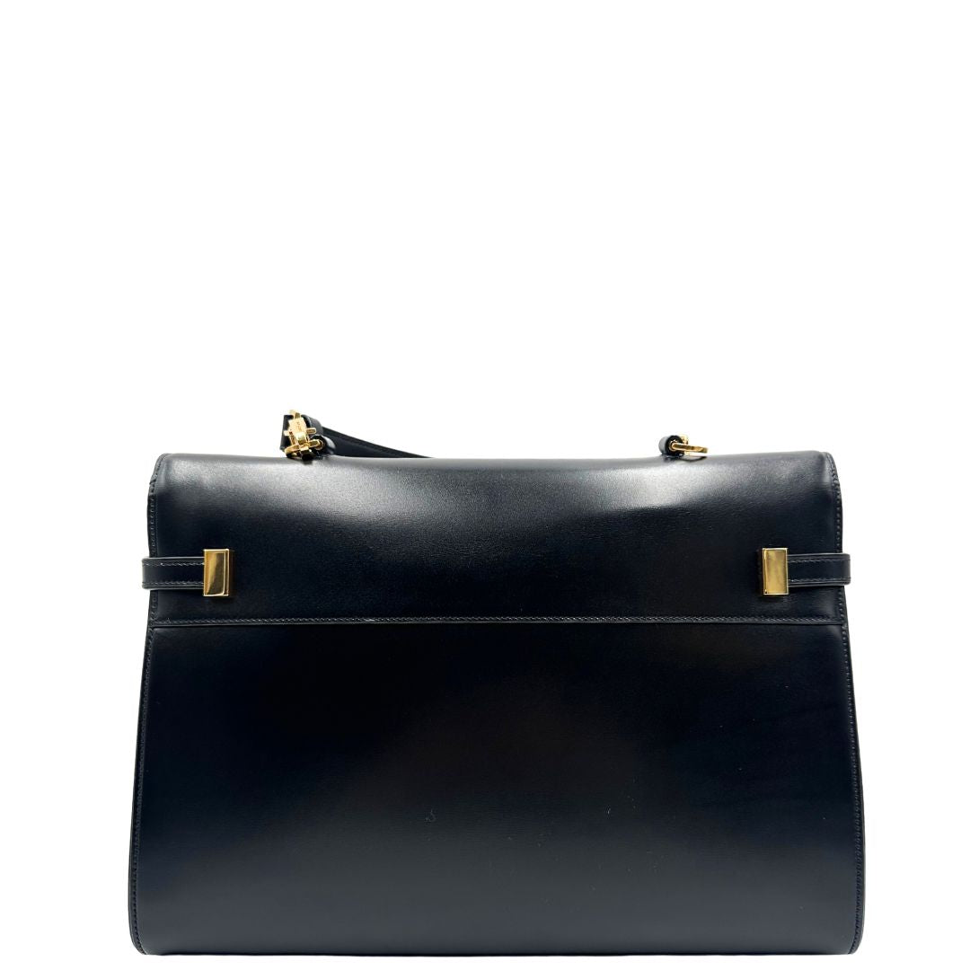 retro  Borsa Saint Laurent Manhattan in pelle nera e hardware dorato, da portare a mano o a braccio, di lusso, eccellenti condizioni, usata, originale. 