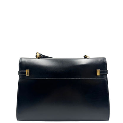retro  Borsa Saint Laurent Manhattan in pelle nera e hardware dorato, da portare a mano o a braccio, di lusso, eccellenti condizioni, usata, originale. 
