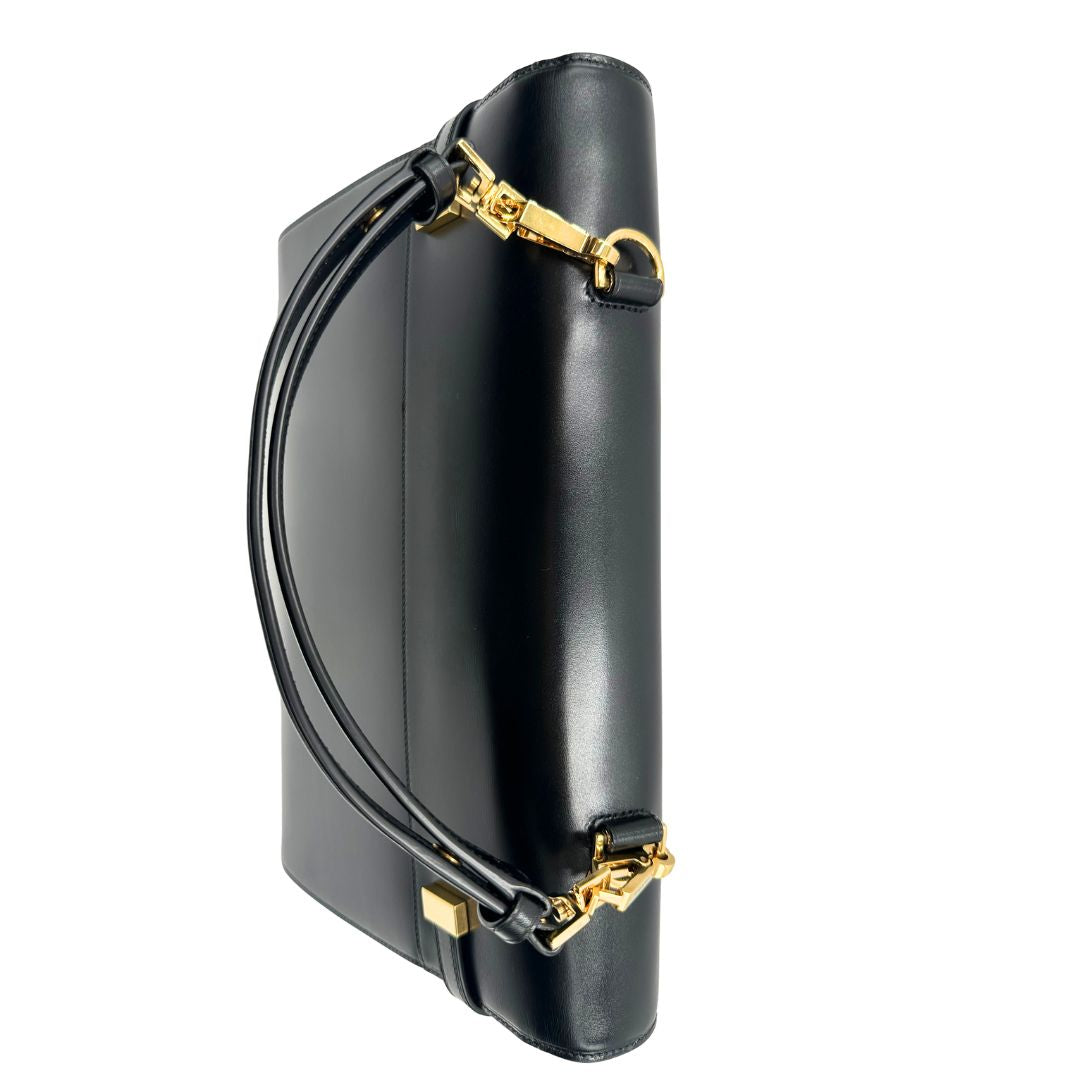 manico  Borsa Saint Laurent Manhattan in pelle nera e hardware dorato, da portare a mano o a braccio, di lusso, eccellenti condizioni, usata, originale. 