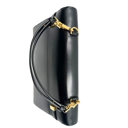 manico  Borsa Saint Laurent Manhattan in pelle nera e hardware dorato, da portare a mano o a braccio, di lusso, eccellenti condizioni, usata, originale. 