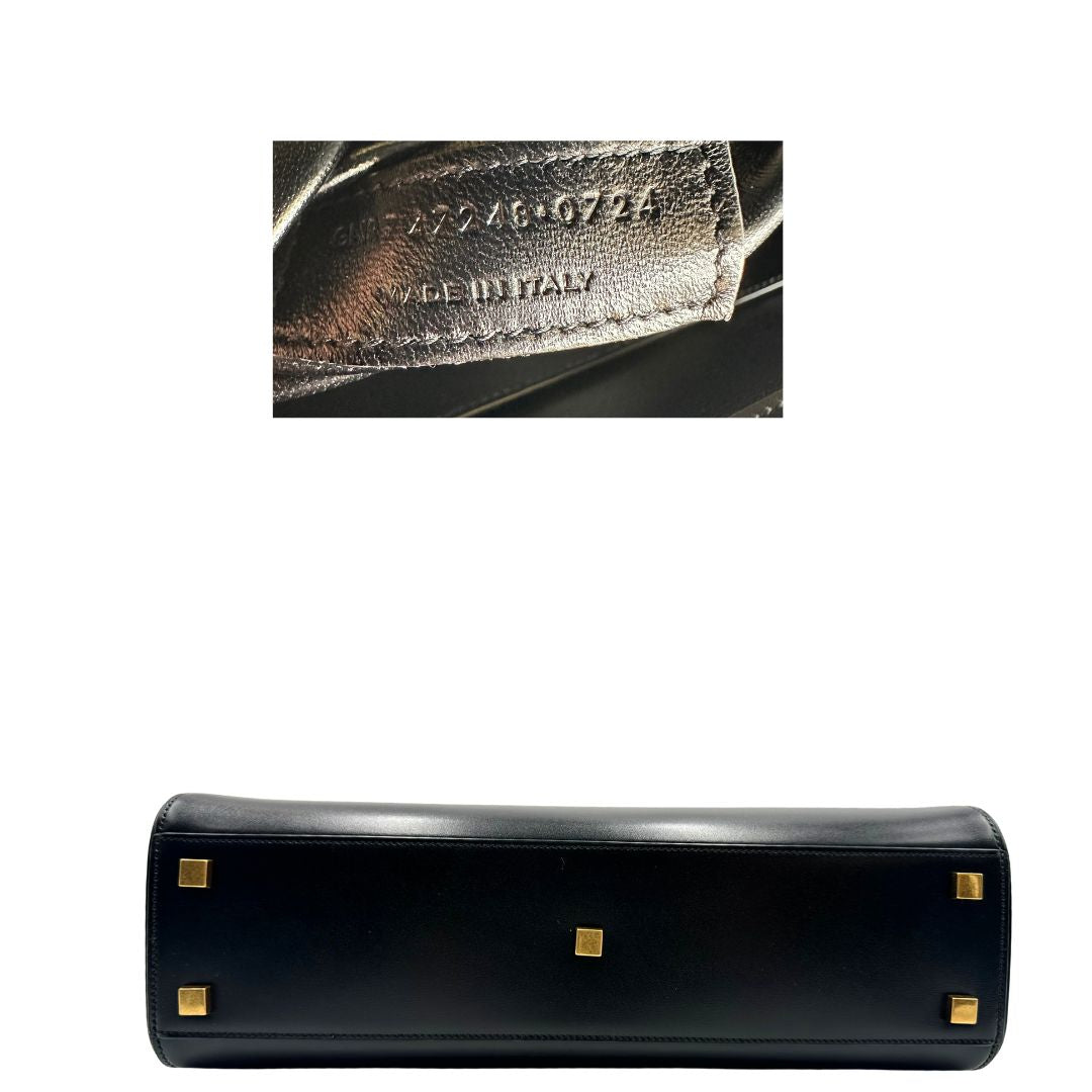 base  Borsa Saint Laurent Manhattan in pelle nera e hardware dorato, da portare a mano o a braccio, di lusso, eccellenti condizioni, usata, originale. 