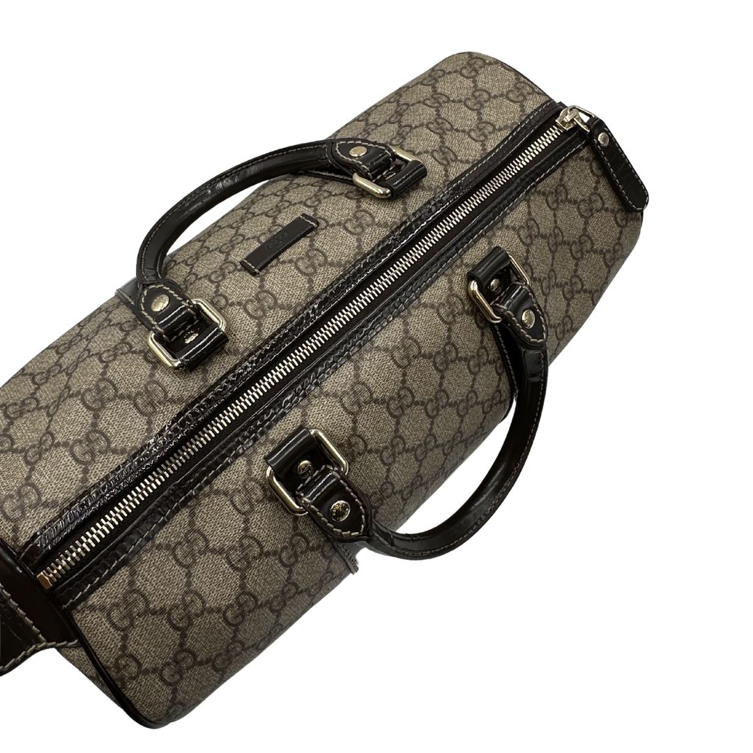 chiusura Bauletto Gucci GG con finiture in pelle marroni, di lusso, originale, ottime condizioni, usato. 
