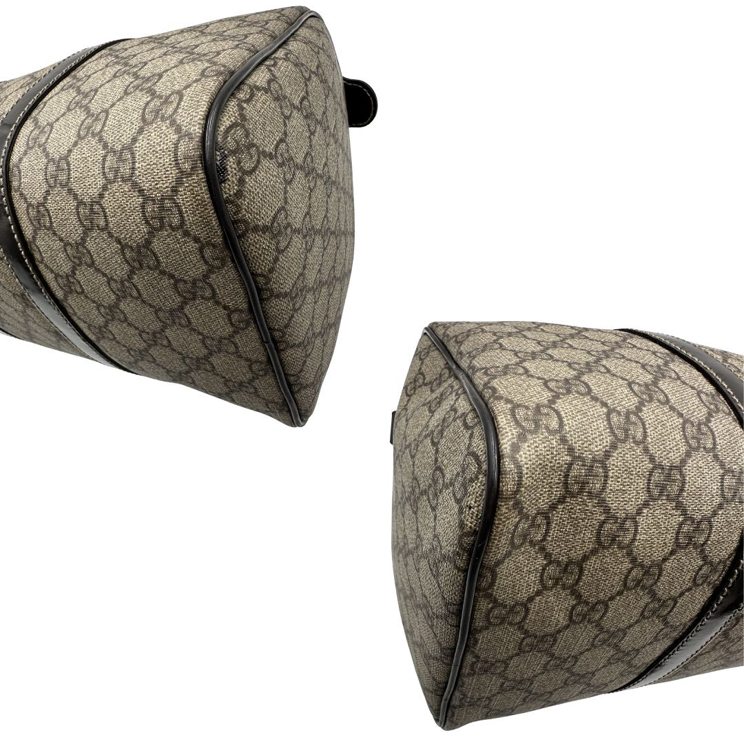 angoli Bauletto Gucci GG con finiture in pelle marroni, di lusso, originale, ottime condizioni, usato. 