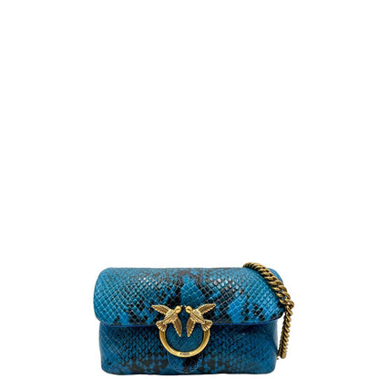 front  Borsa Pinko in pelle blu animalier nella versione micro, di lusso, originale, ottime condizioni, usata. 