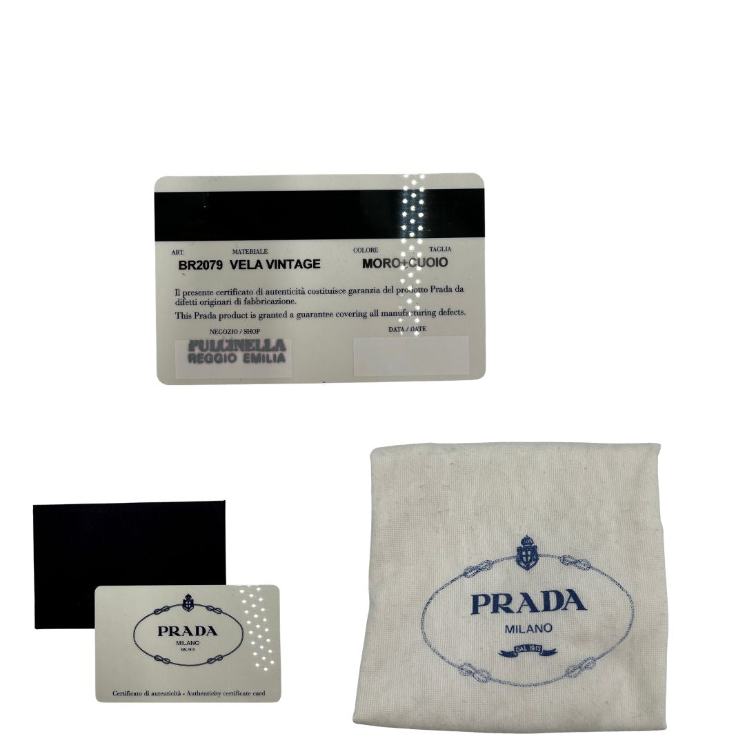dustbag Borsa Prada in vela vintage marrone, di lusso, originale, eccellenti condizioni, usata. 
