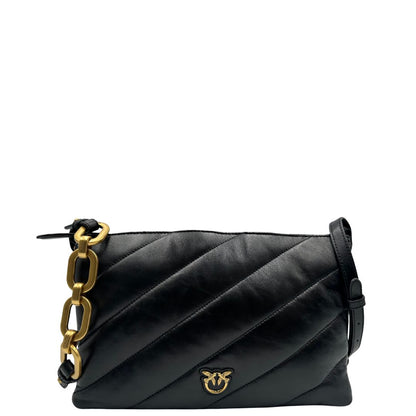 front  Borsa Pinko in pelle nera, indossabile a tracolla, di lusso, originale, ottime condizioni, usata. 