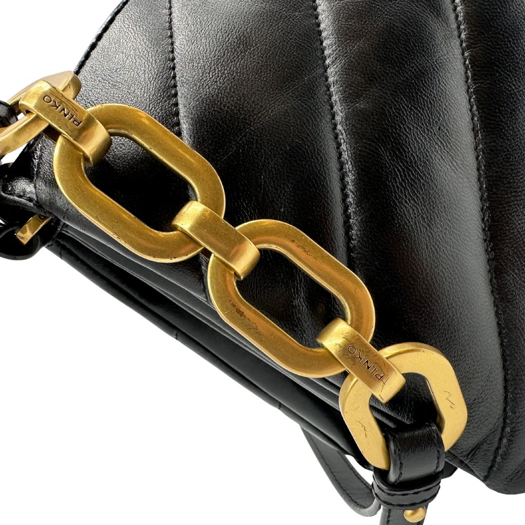  Borsa Pinko in pelle nera, indossabile a tracolla, di lusso, originale, ottime condizioni, usata. 