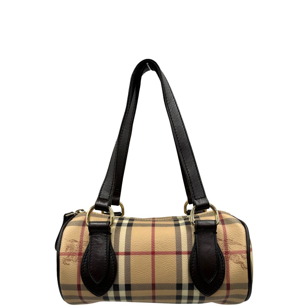 front Bauletto Burberry in canvas tartan e finiture in pelle testa di moro, di lusso, originale, ottime condizioni, usato