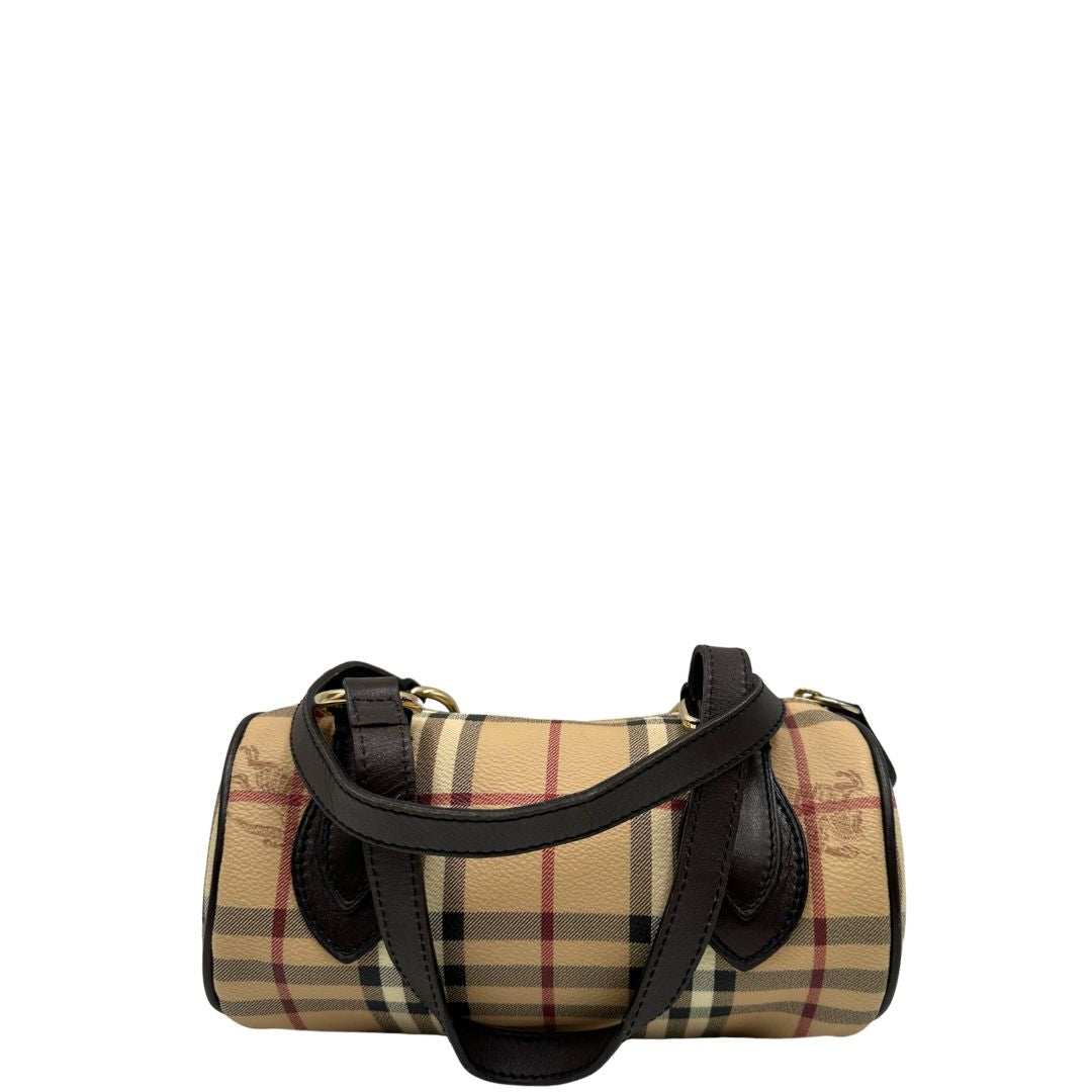 retro Bauletto Burberry in canvas tartan e finiture in pelle testa di moro, di lusso, originale, ottime condizioni, usato 