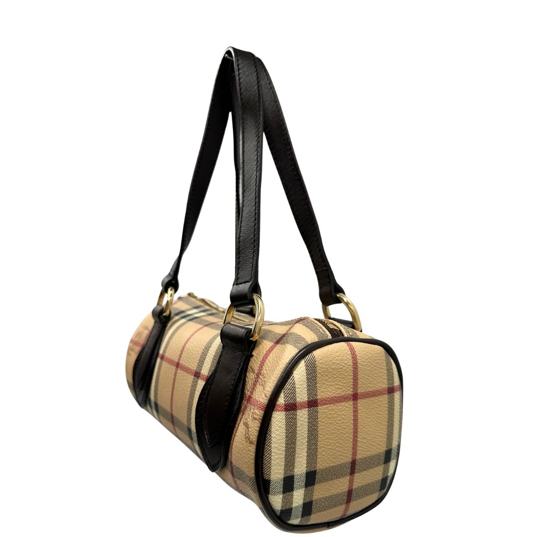 lato Bauletto Burberry in canvas tartan e finiture in pelle testa di moro, di lusso, originale, ottime condizioni, usato 
