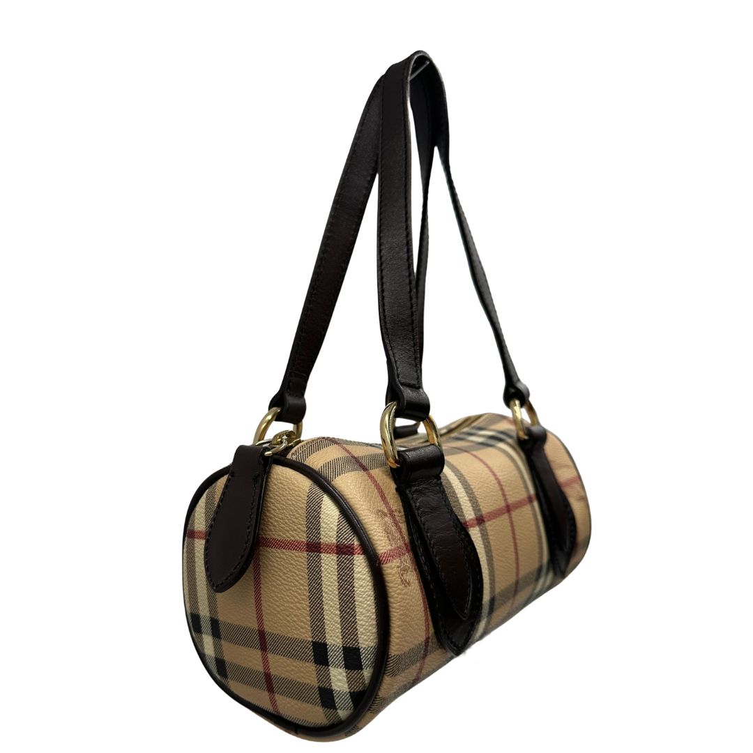 lato Bauletto Burberry in canvas tartan e finiture in pelle testa di moro, di lusso, originale, ottime condizioni, usato 