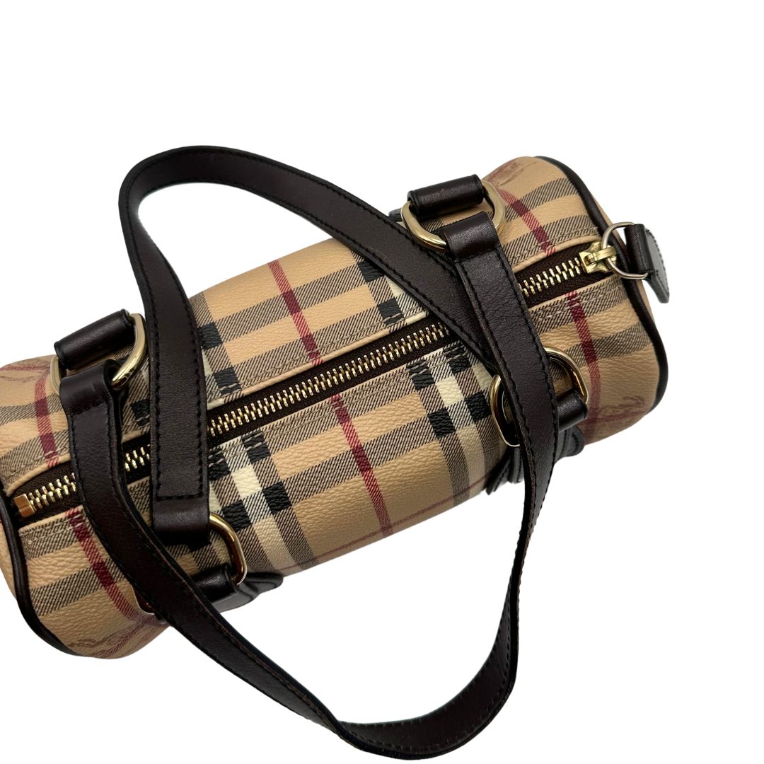 manici Bauletto Burberry in canvas tartan e finiture in pelle testa di moro, di lusso, originale, ottime condizioni, usato 