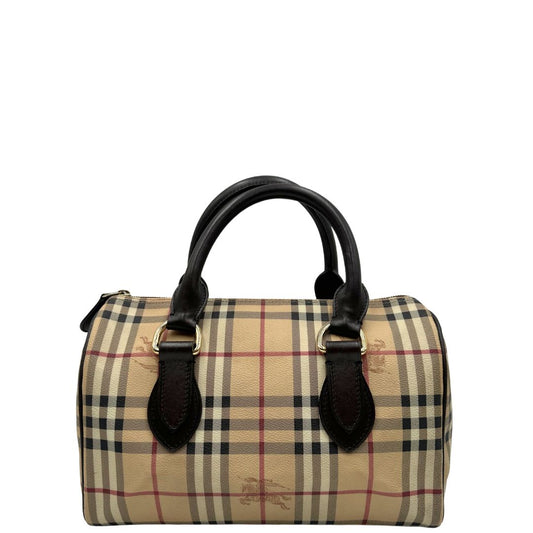 Front di un bauletto Burberry in canvas tartan e finiture in pelle testa di moro, usato, originale, second hand, in ottime condizioni.