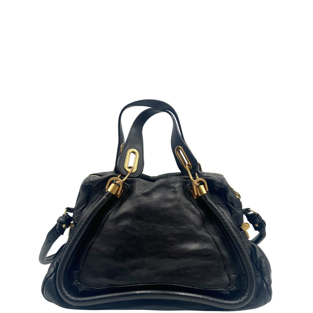front  Borsa Chloè in pelle nera, indossabile a spalla o a mano, di lusso, originale, ottime condizioni, usata.  