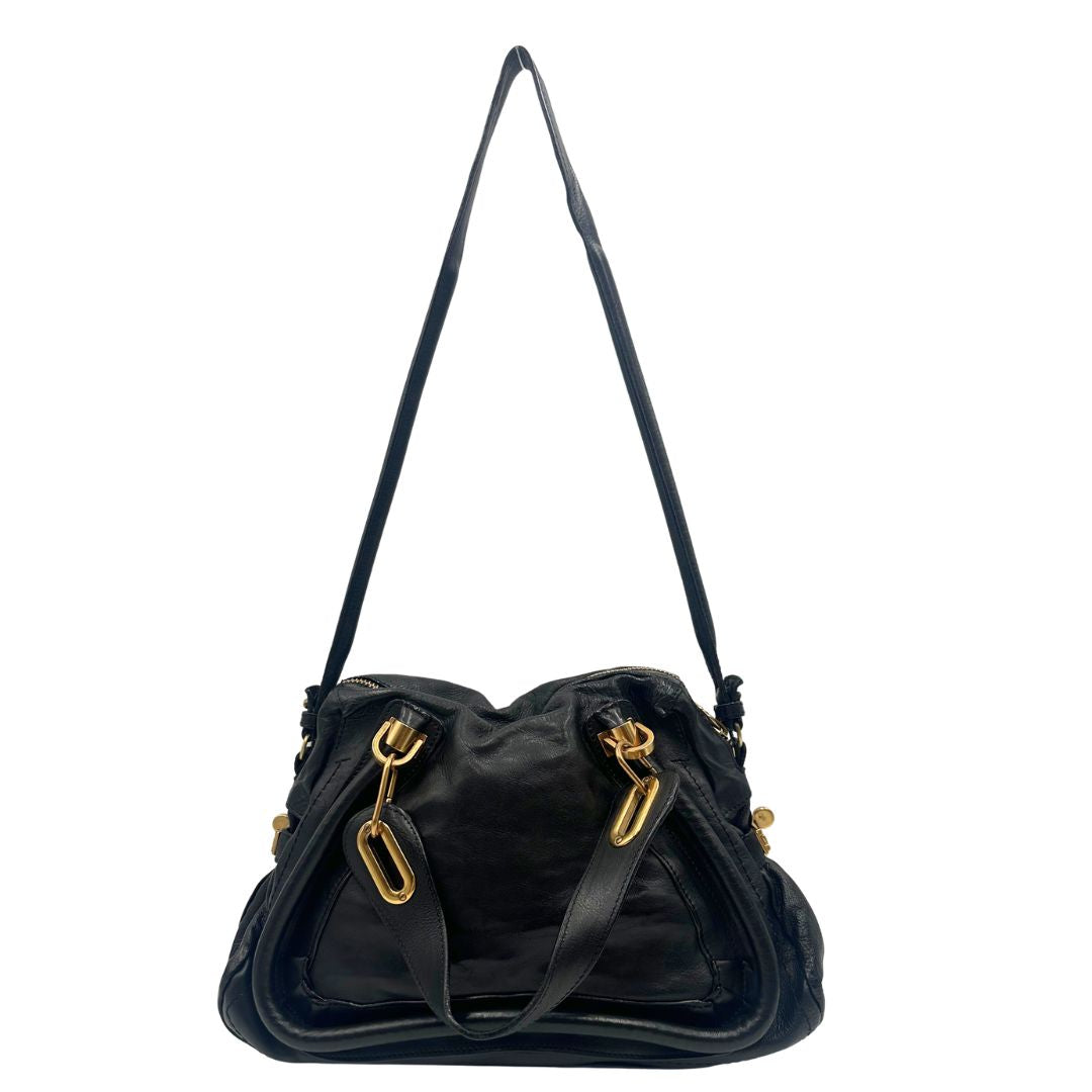 front  Borsa Chloè in pelle nera, indossabile a spalla o a mano, di lusso, originale, ottime condizioni, usata.  