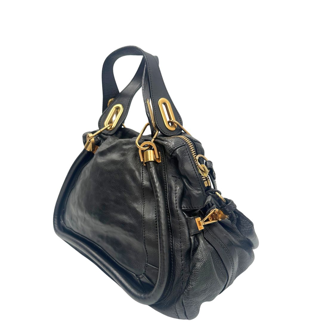 lato  Borsa Chloè in pelle nera, indossabile a spalla o a mano, di lusso, originale, ottime condizioni, usata.  