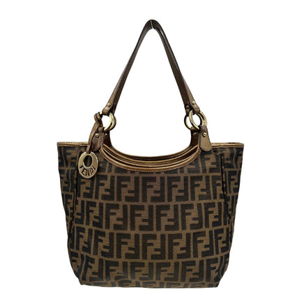 front Shopper Fendi in tessuto trama Zucca e finiture in pelle color bronzo, di lusso, originale, ottime condizioni, usata. 